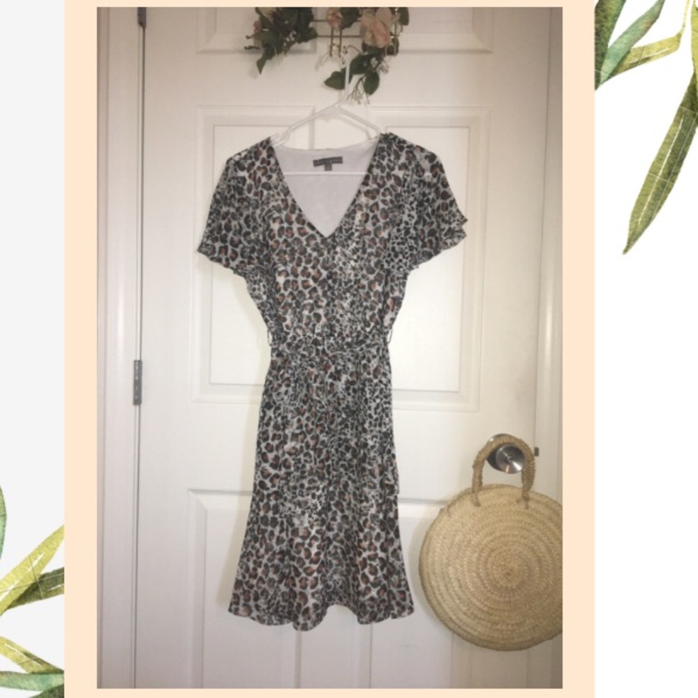 Sharagano knee length leopard print dress.